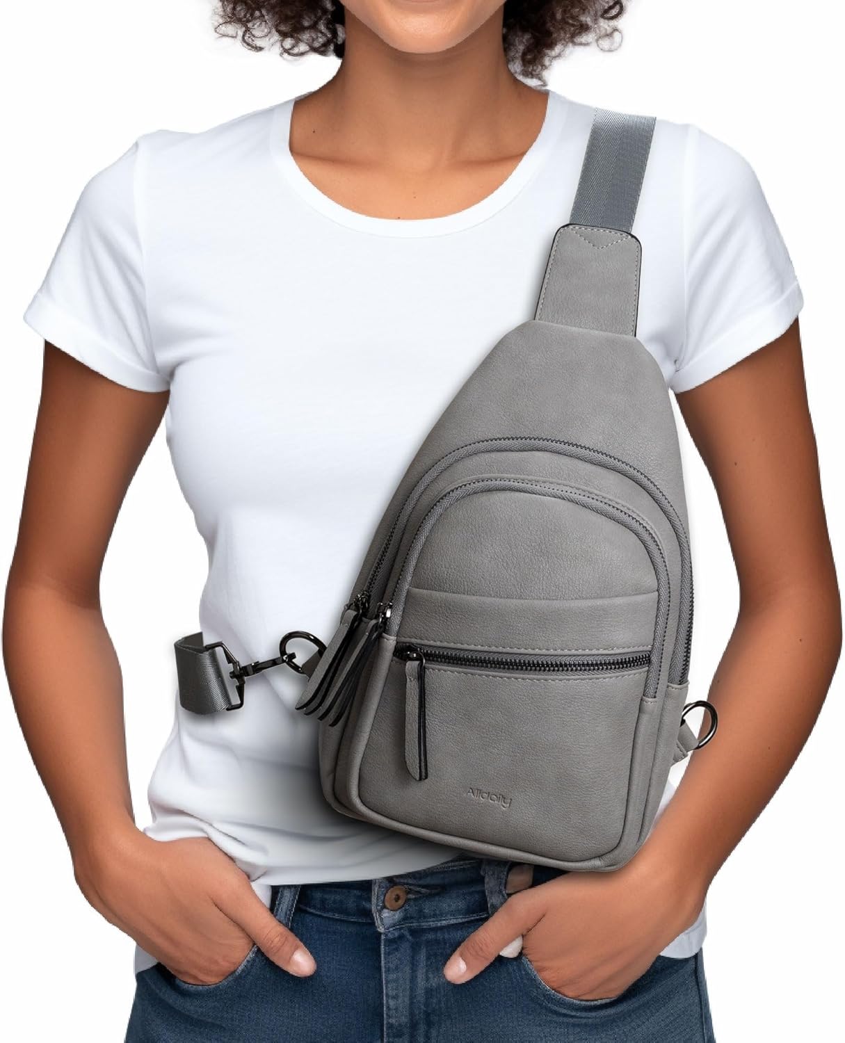 Alldaily Large Sling Bag for Women Crossbody Purse Leather Fashionable Trendy Chest Bag for Travel, Fanny Pack (Grey)