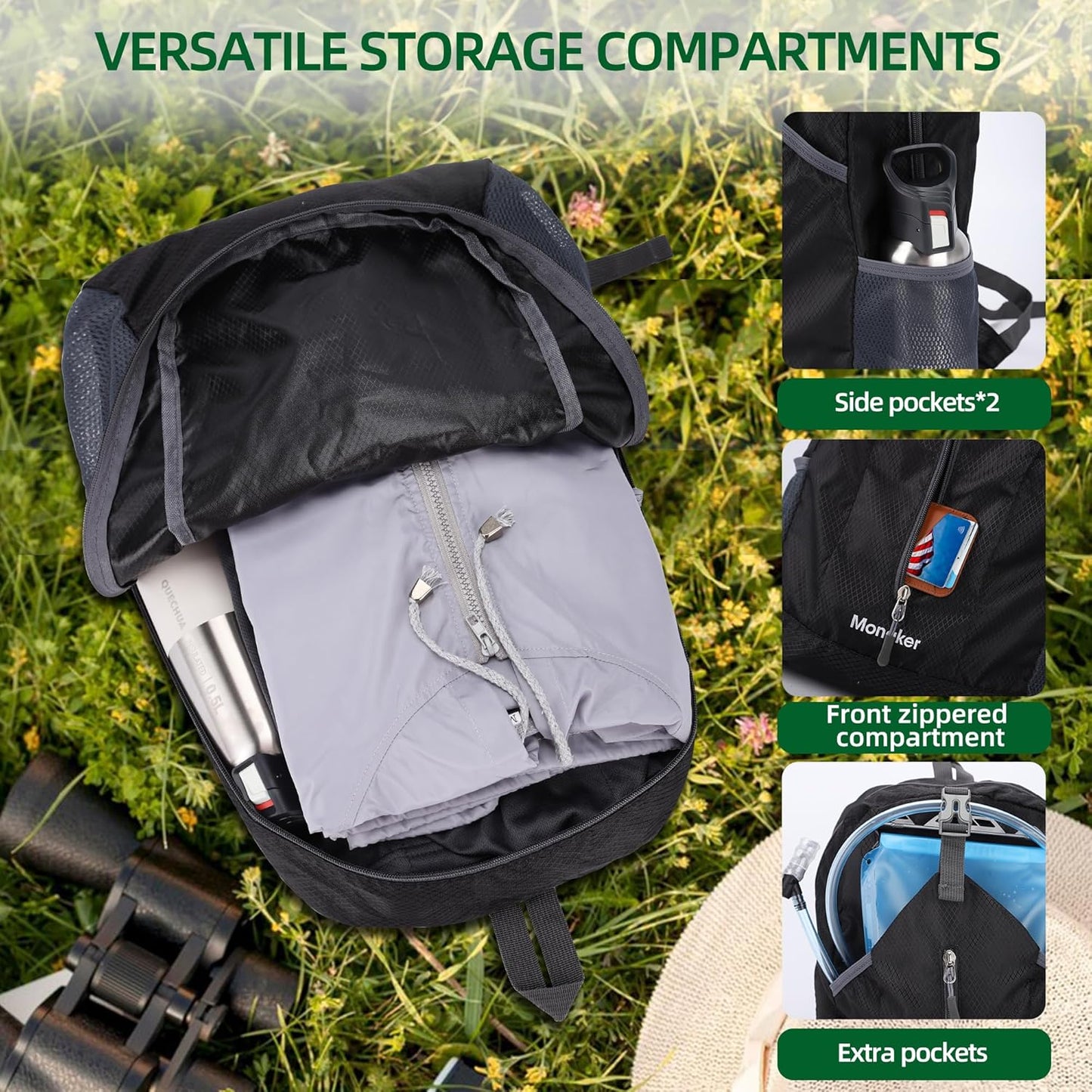 Ultralight 20L Foldable Backpack, Multi-Pocket Design, Compact to Palm-Sized, Ideal for Hiking, Travel & Daily Use