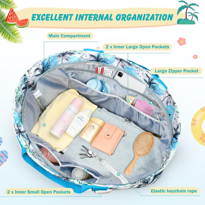 Extra Large Beach Bags for Women, Waterproof Sandproof Beach Tote Bag Zipper Foldable Swim Pool Bag with Wet Pocket