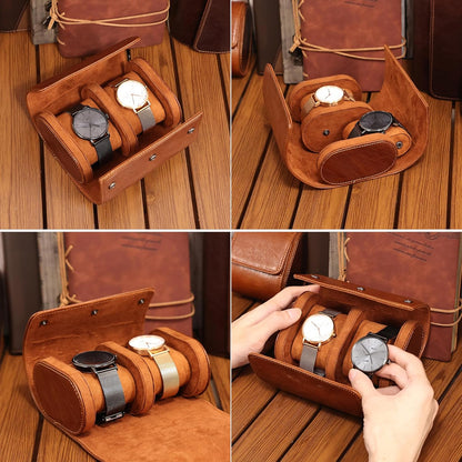 JOYIR Genuine Leather Watch Roll for 2 Watches | Double Watch Travel Case Organizer with Pillows | Portable Storage & Display for Men & Women | Ideal Gift for Father's Day, Birthday