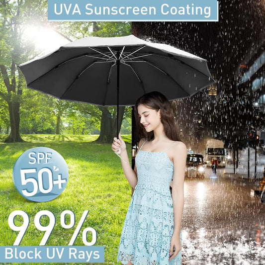 Bodyguard Inverted Umbrella - Large Windproof for Rain & Sun, Compact Reverse With Reflective Stripe, Teflon-Coated for Women Men, Travel Folding With Cover Bag