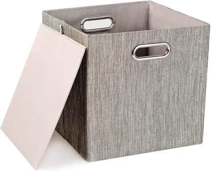 Posprica 3X Thicker Fabric Storage Cubes 13 inch Collapsible Storage Bins for Organization, Cubby Storage Baskets for Organizing Shelf Cabinet Bookcase Boxes, Set of 4, Coffee
