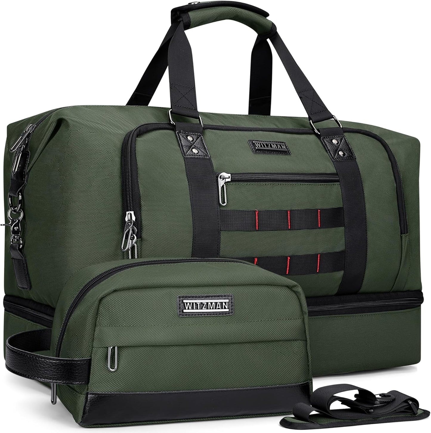 WITZMAN Travel Duffle Bags for Men Weekender Bags with Toiletry Bag Sets Carry On Overnight Bag 55L （B696 Army Green）