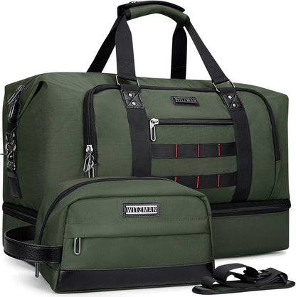 WITZMAN Travel Duffle Bags for Men Weekender Bags with Toiletry Bag Sets Carry On Overnight Bag 55L （B696 Army Green）