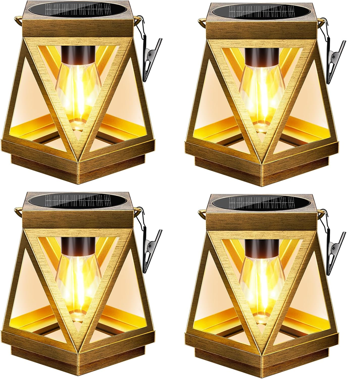 KOOPER Solar Lanterns Outdoor Waterproof, 4 Pack Upgraded Metal Hanging Solar Lights Outdoor Lantern Decorative, Bright Bronze Hanging Lanterns for Yard Patio Table Pathway Garden Decor