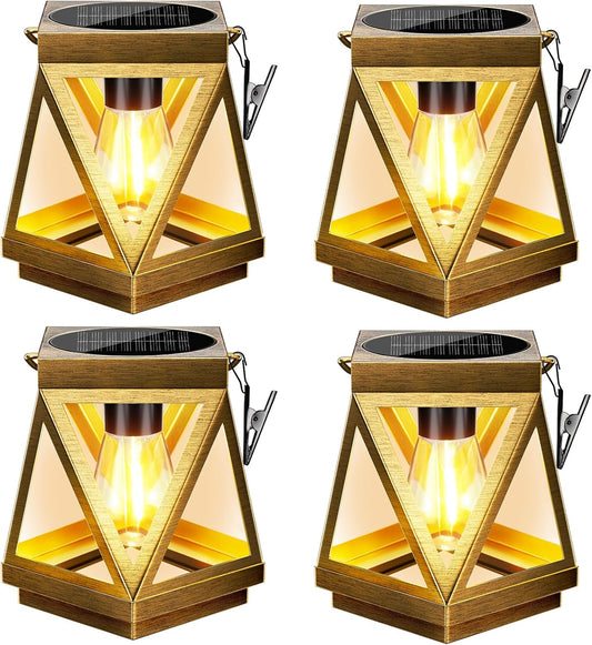 KOOPER Solar Lanterns Outdoor Waterproof, 4 Pack Upgraded Metal Hanging Solar Lights Outdoor Lantern Decorative, Bright Bronze Hanging Lanterns for Yard Patio Table Pathway Garden Decor