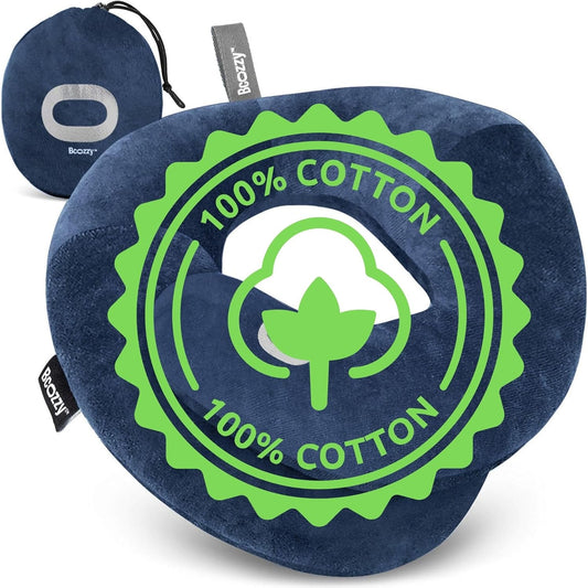 BCOZZY Organic Cotton Double Support Neck Pillow for Travel - 3 Ergonomic Positions for Head, Neck, and Chin Comfort - Ideal for Sleeping Upright on Flights, Cars, and at Home – Large, Navy
