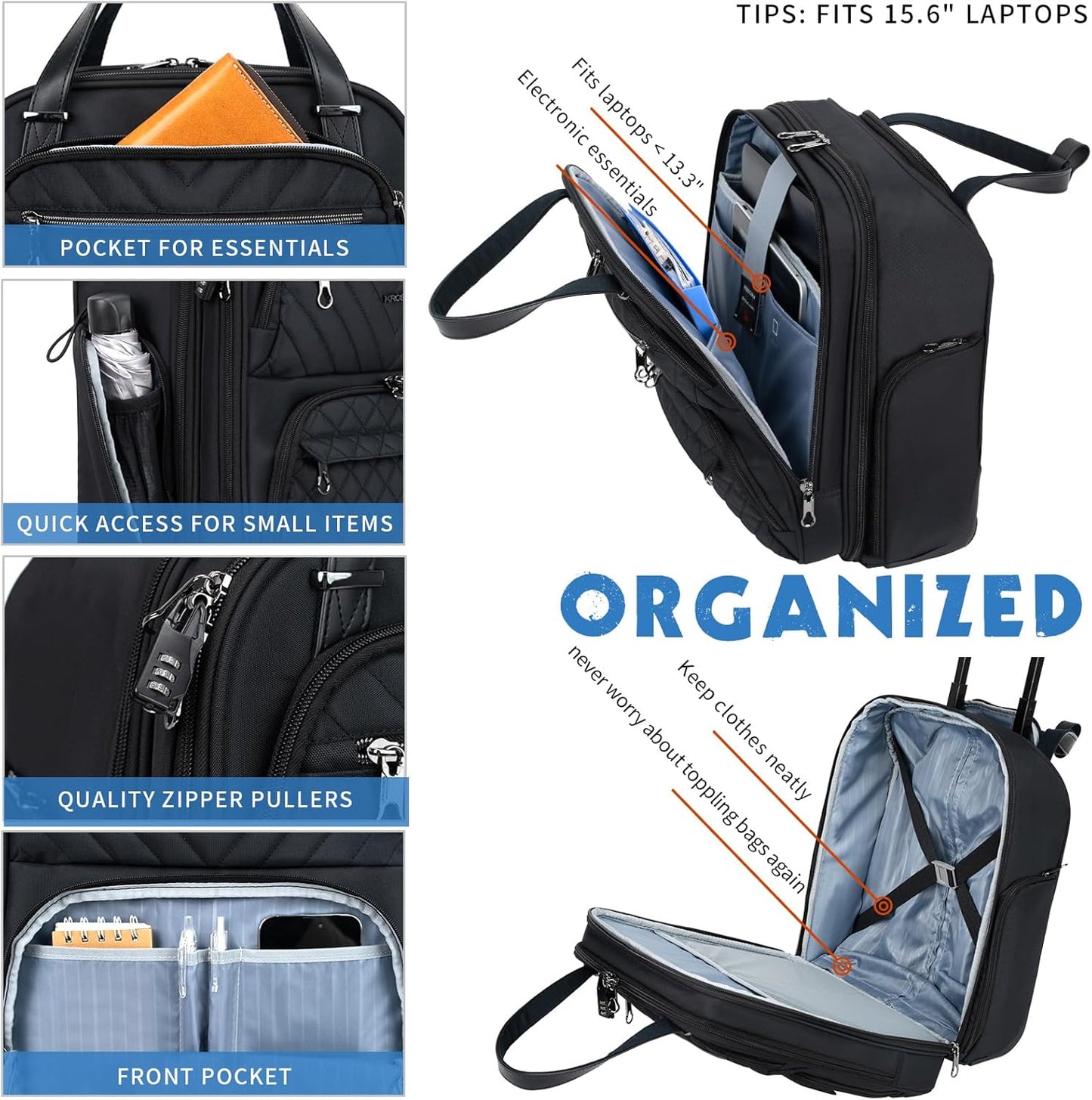 KROSER Carry On Underseat Multi-functional, 16-inch Underseater Lightweight Overnight Suitcase for Men Women, Black