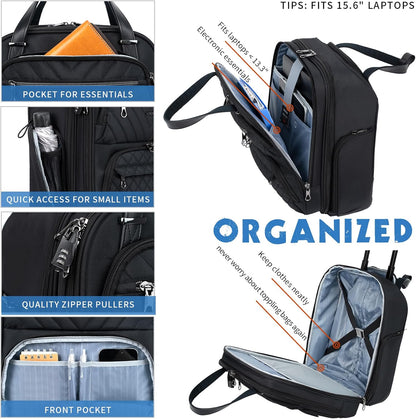 KROSER Carry On Underseat Multi-functional, 16-inch Underseater Lightweight Overnight Suitcase for Men Women, Black