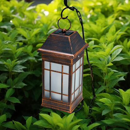 14" Solar Lantern Outdoor Waterproof, Glass Flickering Flame Solar Lanterns, Hanging Metal Lantern Decorative for Patio Front Porch Garden Backyard Tabletop Party Decoration