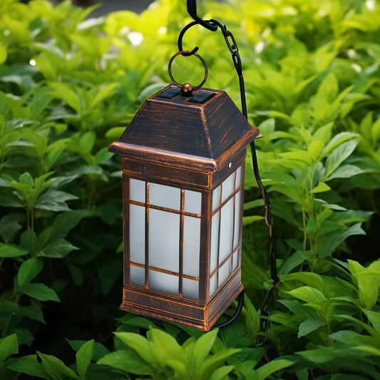 14" Solar Lantern Outdoor Waterproof, Glass Flickering Flame Solar Lanterns, Hanging Metal Lantern Decorative for Patio Front Porch Garden Backyard Tabletop Party Decoration