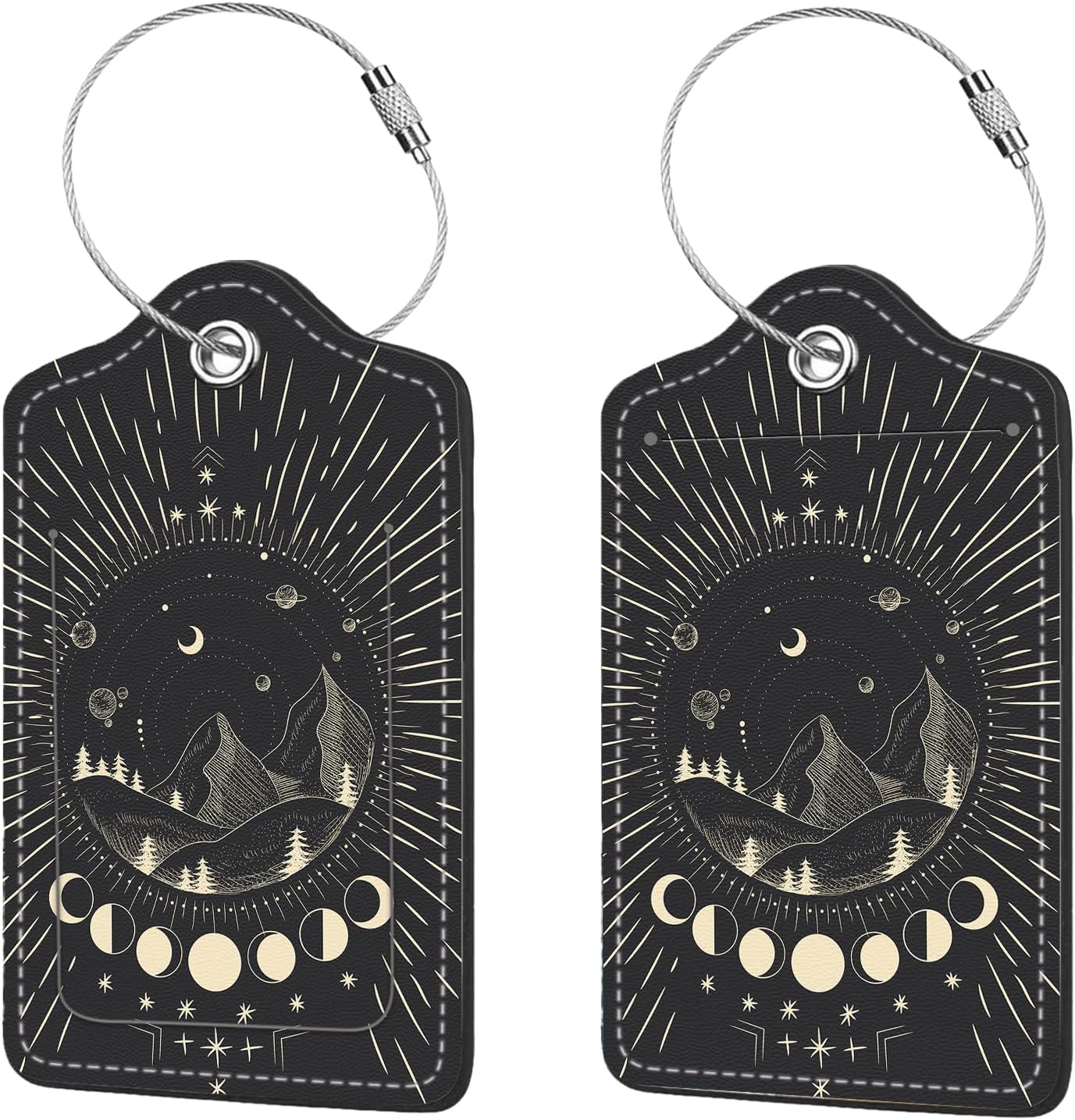 2 Pcs Luggage Tags for Suitcase, Cute Unique PU Leather Travel Bag Tag with Privacy Cover ID Label Address Card and Durable Metal Ring Suitable for Men Women Children Backpack,Mountain Range