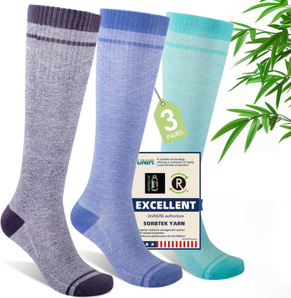 Compression Socks Women & Men, 15-20 mmHg Bamboo Viscose Knee High Soft Support for Flying Travel Daily