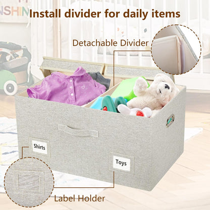 75 Quart Extra Large Decorative Collapsible Storage Bins with Lids, 1 Pack Beige Stackable Boxes