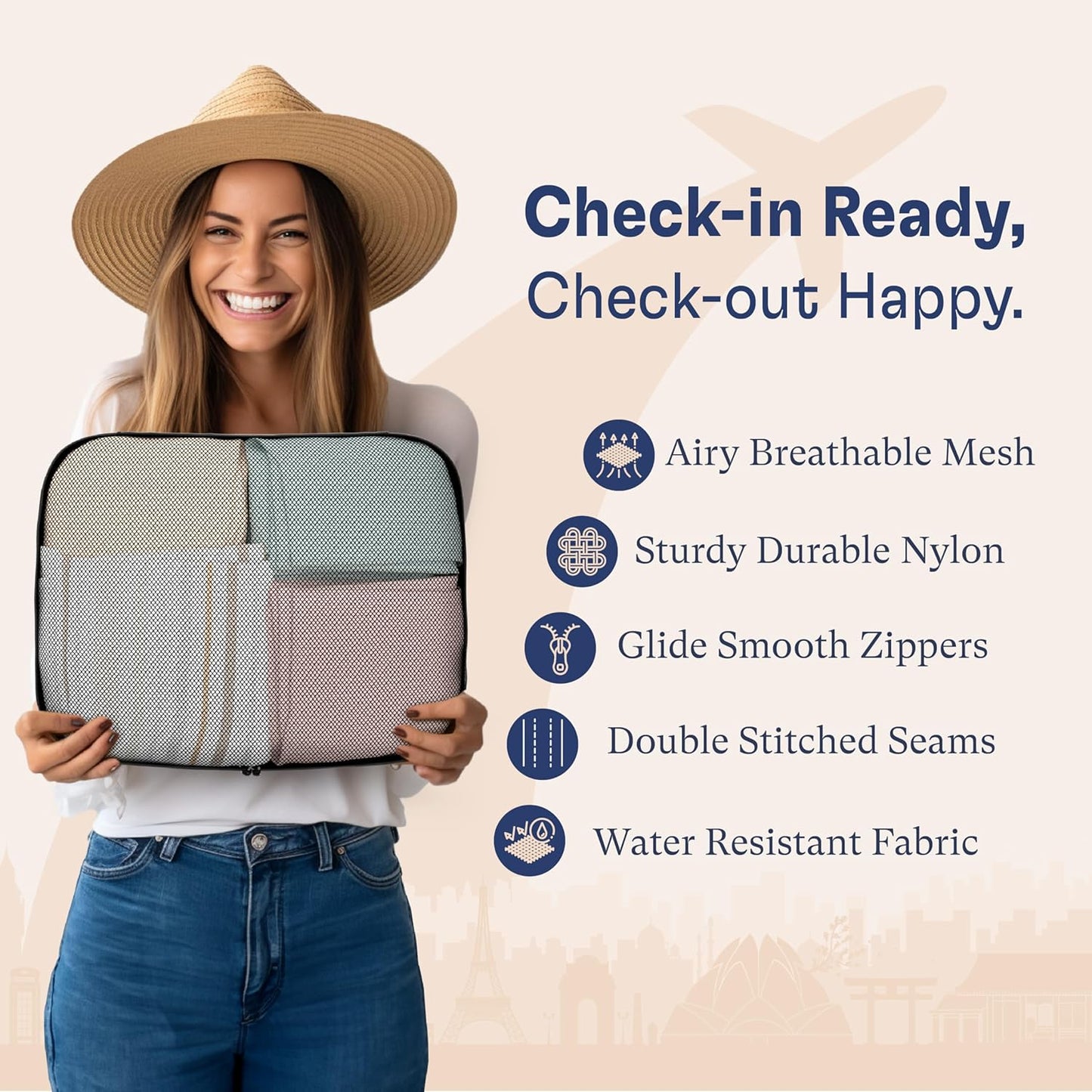 Shacke Premium 5 Packing Cubes Set - Lightweight Mesh Travel Luggage Organizers with Laundry Bag, 5-Piece Suitcase Storage System (Air Black)