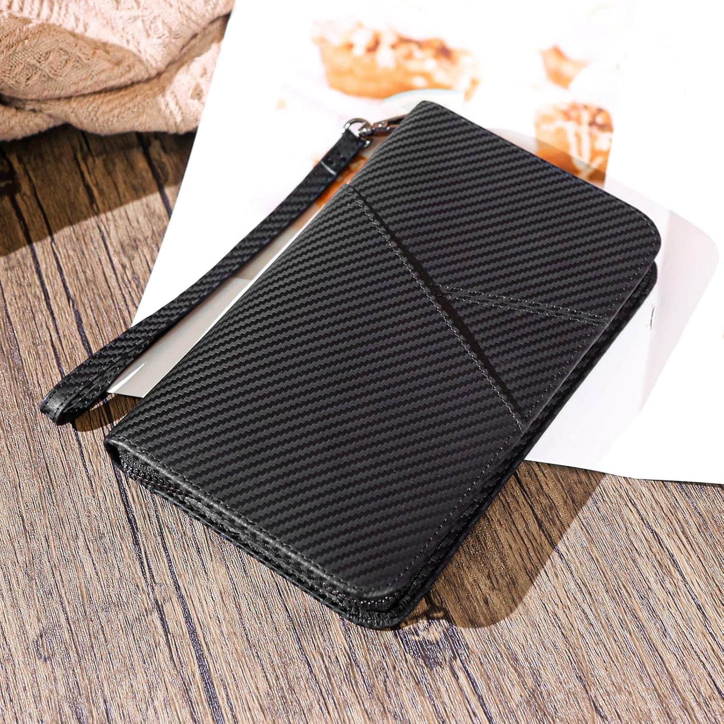 Polare Full Grain Leather Passport Holder With YKK Zipper RFID Blocking Travel Document Organizer Ticket Holder Cover Case Holds 2 Passports (Carbon Black)