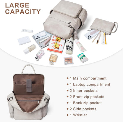 Shrrie Vegan Leather Laptop Backpack for Women 15.6 inch Work Backpack Fashion Travel Backpack Purse for Travel College Work