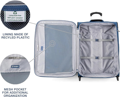 Travelpro Maxlite 5 Softside Expandable Upright 2 Wheel Checked Luggage, Lightweight Suitcase, Men and Women, Ensign Blue, Checked Medium 26-Inch