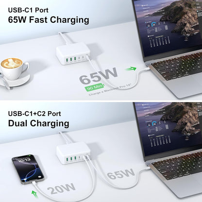 USB C Fast Charger Block, 150W 6 Port Desktop PD GaN Fast Charger Charging Station Block 65W USB C Laptop Power Adapter for MacBook Pro/Air iPad iPhone 16 15 14 13 12 Pro Max Galaxy S23 Note 20 Pixel