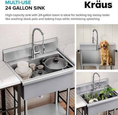 KRAUS Standart Pro 32 Inch 18-Gauge Stainless Steel Scullery Sink, 24 Gallon - Image 7