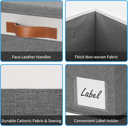 GhvyenntteS Extra Large Storage Bins with Lids, Foldable Fabric Storage Boxes with Lids and Handles, Storage Baskets with Lid and Label for Home Office (3 Pack, Grey, 15.75" x 11.8" x 10.2")