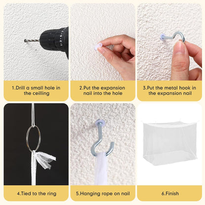 4 Corners Mosquito Net for Mosquiteros para Camas Bed Canopies Netting Bed Drapes Rectangular Mosquito Mesh for Camping Home Outdoor Travel(White,L75 X W35.5 X H59 Inch,No-Opening)