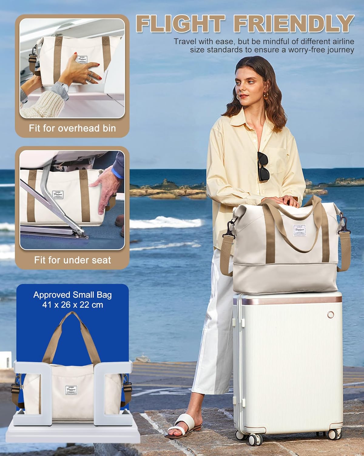 Travel Duffel Bag, Sports Tote Gym Bag, Shoulder Weekender Overnight Bag for Women