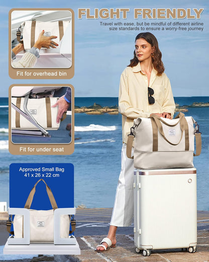 Travel Duffel Bag, Sports Tote Gym Bag, Shoulder Weekender Overnight Bag for Women