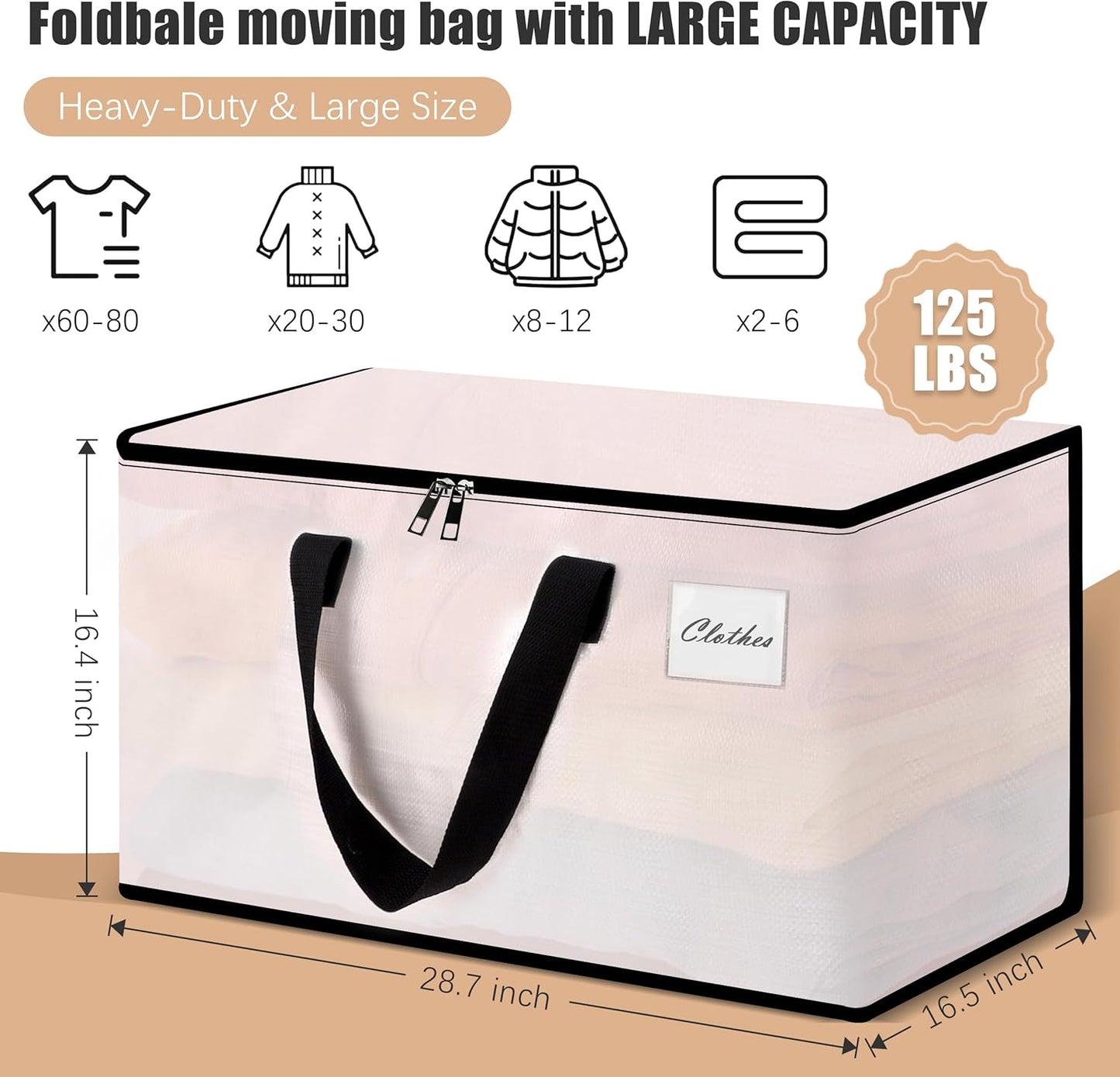 Heavy Duty Moving Bags - Extra Large Packing Bags and Storage Totes, Collapsible and Foldable Option for Moving and Storage, Clear, 125 L - 18 Pack