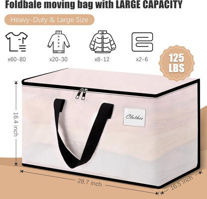 Heavy Duty Moving Bags - Extra Large Packing Bags and Storage Totes, Collapsible and Foldable Option for Moving and Storage, Clear, 125 L - 18 Pack