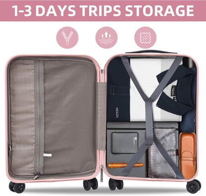 19 Inch Suitcase Hand Luggage with Front Pocket for 15.6" Laptop, 35 * 23 * 55cm, 43L, Ligthweight ABS+PC Hardshell Carry On, TSA Lock & YKK Zippers with HINOMOTO 360° Wheels, Pink