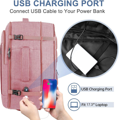 Carry On Backpack for Women, 50L Travel Backpack Flight Approved, Expandable Backpack For Airplanes, 17 Inch Laptop Backpack, Luggage Suitcase Daypack Lightweight Business Weekender Bag, Pink