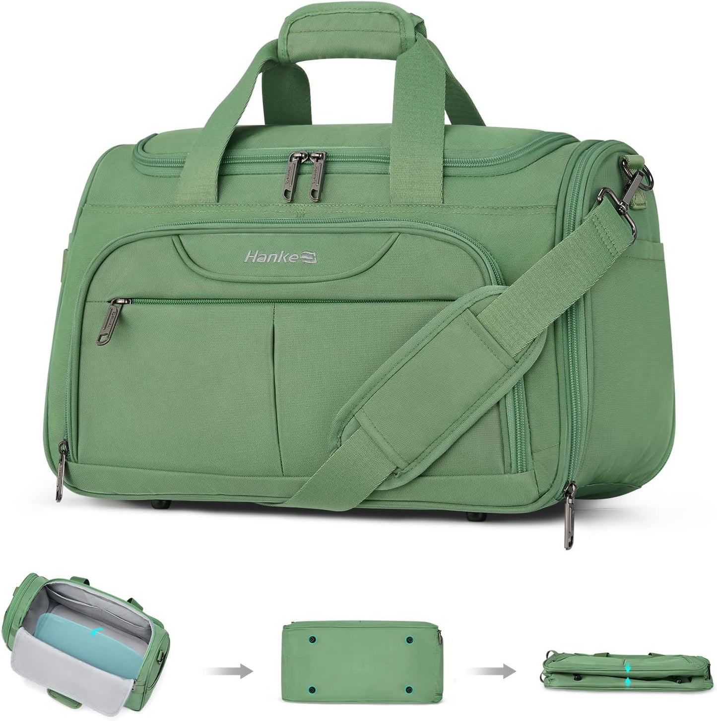 Hanke Underseat Carry On luggage Bags for Travel, Foldable Travel Bags for Women, Soft Lightweight Personal Item Travel Bag Small Carry On Bags for Airplanes, Travel Tote Bags for Women Men. Green