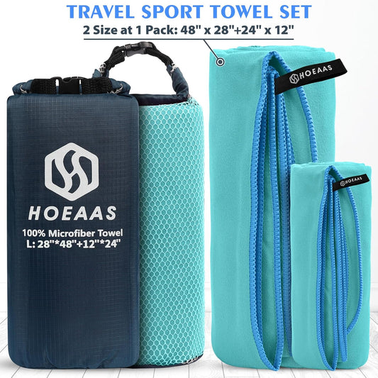 HOEAAS 2 Pack Microfiber Camping Towels, Quick Dry Towel, Super Absorbent Ultra Compact Travel Towel Soft Lightweight Sports Towel for Sweat Fast Drying Towels for Pool,Gym,Hiking,Backpacking,Fitness