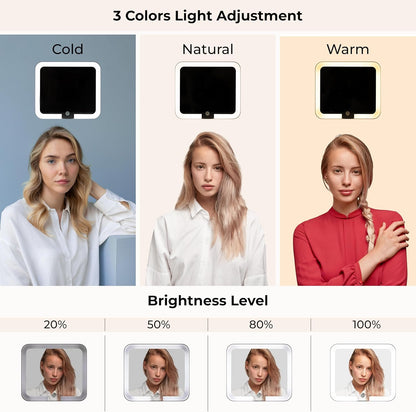 Makeup Bag with LED Mirror, PU Leather Makeup Case - 3 Adjustable Brightness Levels, Lighted Cosmetic Case with Mirror, Dividers - Make Up Portable Storage Travel Organizer with Handle