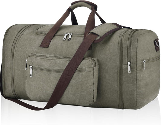 Felipe Varela 60L Duffle Bag for Men, Large Expandable Canvas Duffel Bag for Travel, Mens Carry On Luggage Bag Traveling Weekender Gym Overnight Bags for Airplanes, Green