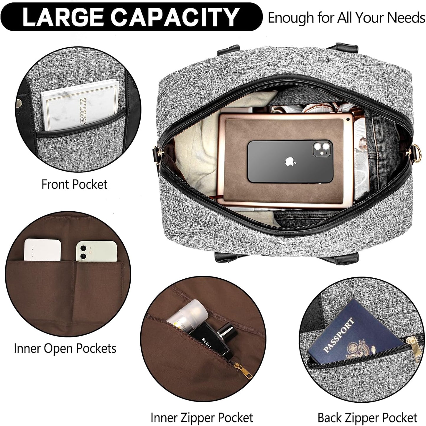 Weekender Bag for Women Canvas Overnight Bag Large Travel Tote Bag Carry on Shoulder Duffle Bag With Shoe Compartment,Perfect for Travel/Daily Use/Birthday Gift …