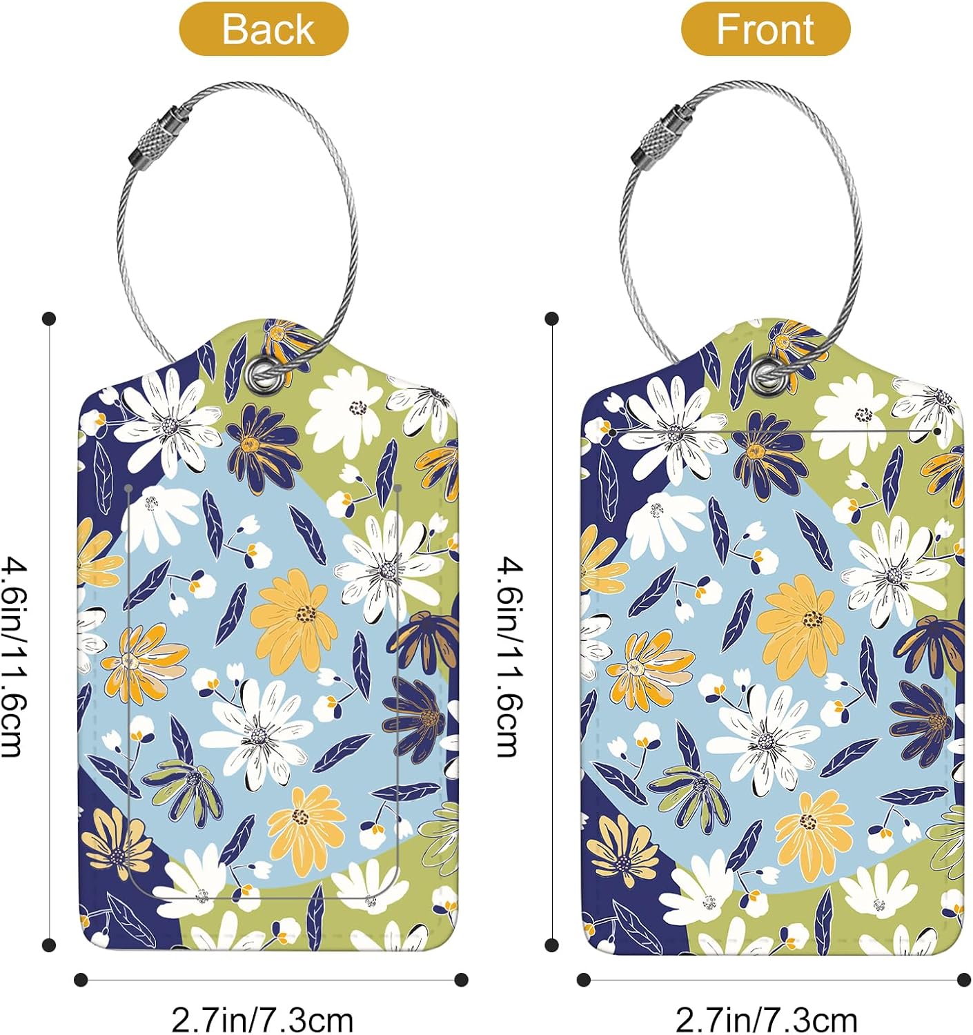2Pack Luggage Tags for Suitcases, Cute Unique Pu Leather Cruise Luggage Tag with Privacy Cover ID Label Address Card and Metal Ring Suitable for Women Men Kids Travel Bag Yellow and White Floral Print