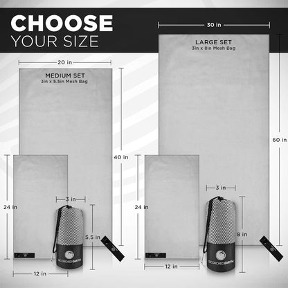 ScorchedEarth Microfiber Travel & Sports Towel Set - Quick Dry, Super Absorbent, Compact, Lightweight - for Camping, Backpacking, Hiking, Beach, Yoga, Swimming - Includes 2 Sizes + Carrying Bag & Clip