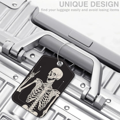 2 Pcs Rock and Roll Skull Luggage Tags for Suitcases PU Leather Baggage Tags Name ID Label with Privacy Cover and Stainless Steel Loop for Men Women Travel Bag Suitcase
