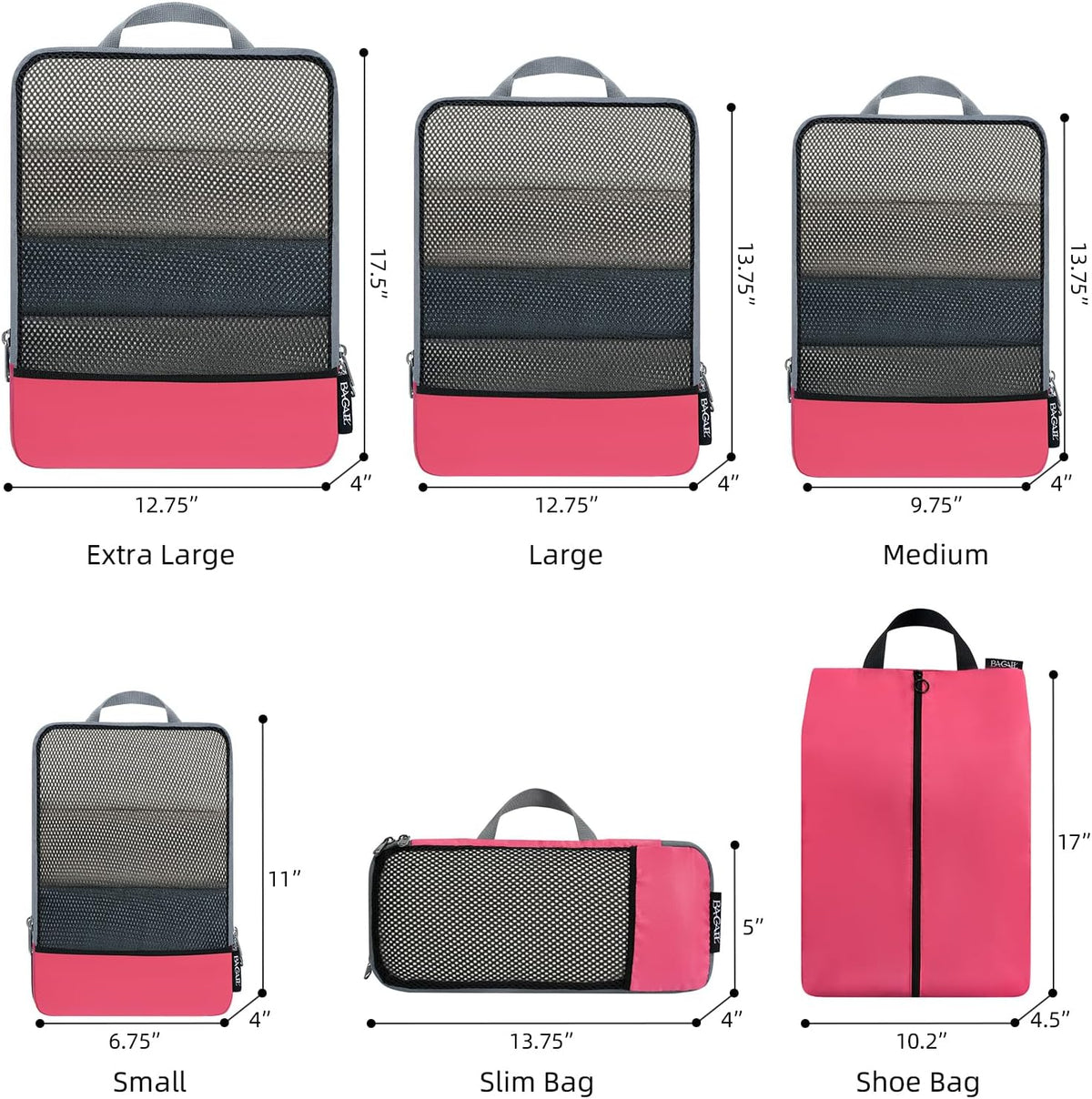 BAGAIL 4 Set/6 Set/8 Set Compression Packing Cubes Travel Accessories Expandable Packing Organizers (Half Mesh, 6-Coral)