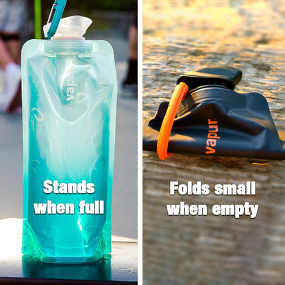 Vapur Collapsible Water Bottle With Carabiner, Compact Bottle Folds Flat For Hydration On The Go, Ideal for Traveling, Hiking or Camping, 23 Ounce, Malibu Teal, Pack of 1