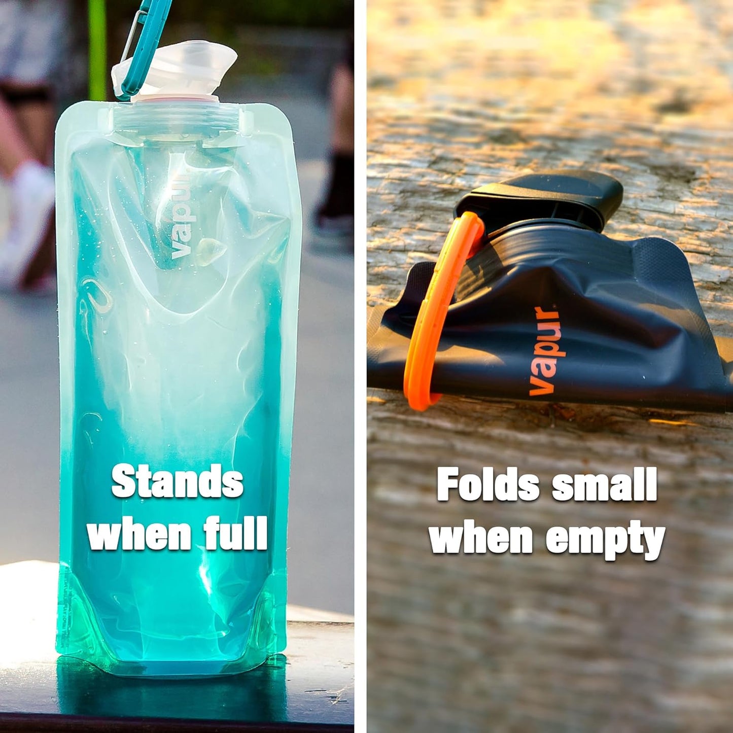 Vapur Flexible, Collapsible Wide Mouth Anti-Bottle with Detachable Carabiner, 34 Ounce, Malibu Teal, Pack of 1