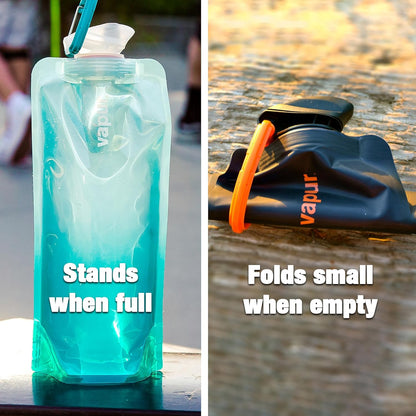 Vapur Collapsible Water Bottle With Carabiner, Compact Bottle Folds Flat For Hydration On The Go, Ideal for Traveling, Hiking or Camping, 34 Ounce, Graphite Grey, Pack of 1