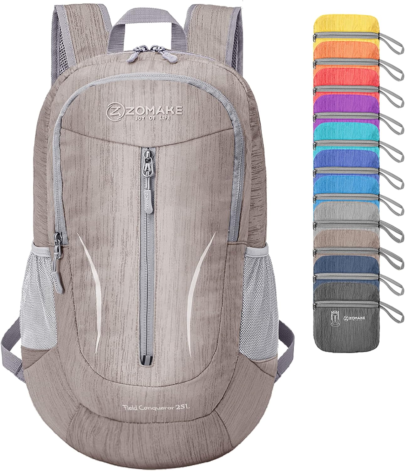 ZOMAKE 25L Ultra Lightweight Packable Backpack, Foldable Hiking Backpacks Water Resistant Small Folding Daypack for Travel(Light Gray)