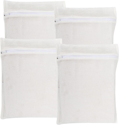 4-Piece White Medium Durable Organic Cotton Mesh Laundry Bags with Sturdy Zippers and Breathable Mesh are Delicate Laundry Bags for Underwear, Clothes, Pants and Socks