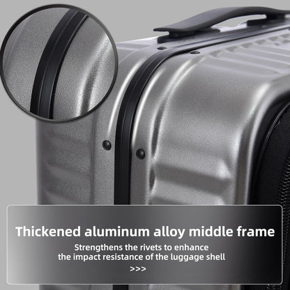 29 Inch Aluminum Checked Luggage with Side Opening Zipper, 40 * 37 * 77cm, 113L, Lightweight Hardshell ABS+PC Suitcase with TSA Lock, 360° Universal Wheels, Dark Gray