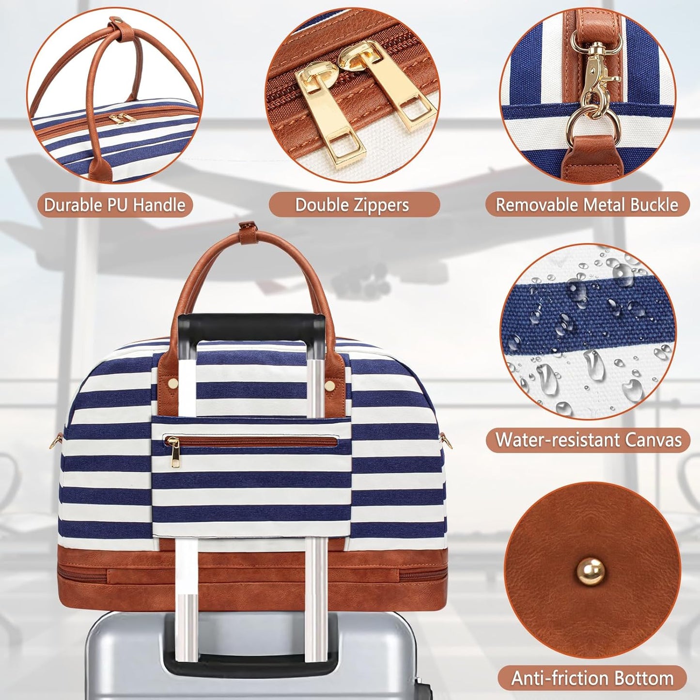 Weekender Bag for Women Canvas Overnight Bag Large Travel Tote Bag Carry on Shoulder Duffle Bag With Shoe Compartment,Perfect for Travel/Daily Use/Birthday Gift …