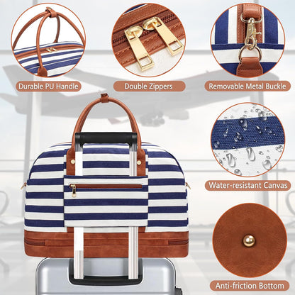 Weekender Bag for Women Canvas Overnight Bag Large Travel Tote Bag Carry on Shoulder Duffle Bag With Shoe Compartment,Perfect for Travel/Daily Use/Birthday Gift …