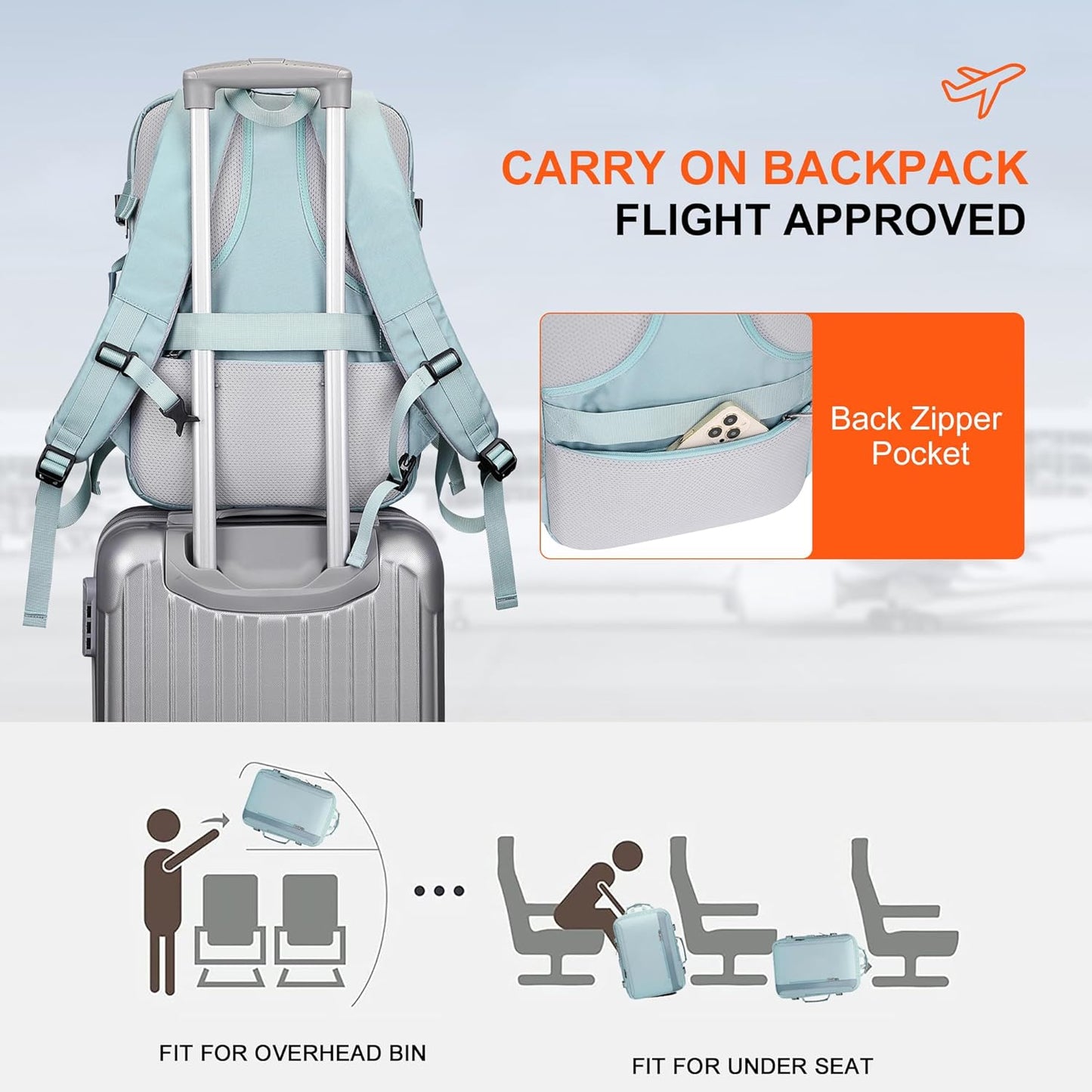 PIJUSHI Travel Backpack for Women Expandable Carry on Luggage Backpack Airline Approved Personal Item Laptop Bag(PE034 Blue)